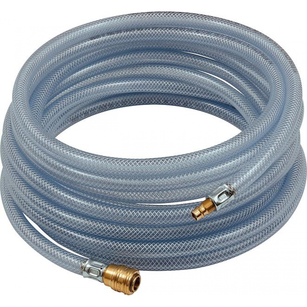 Druckluft-Gewebeschlauch, PVC, mit Schnellverschlusskupplung NW 7,2 Schlauch-Set Kupplung u Stecker NW7 transparent,6x3mm 10m RIEGLER