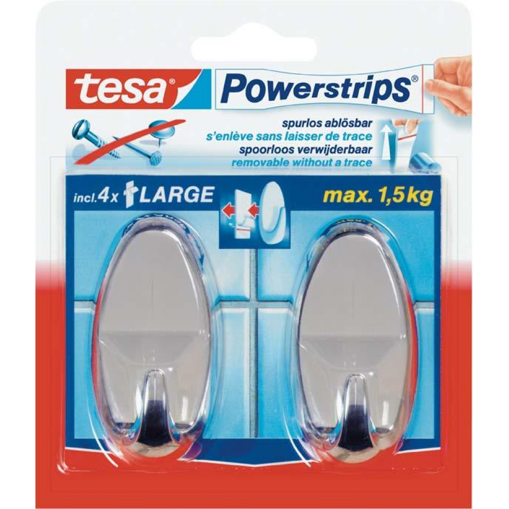 tesa Powerstrips System-Haken, Large Haken Oval chrom