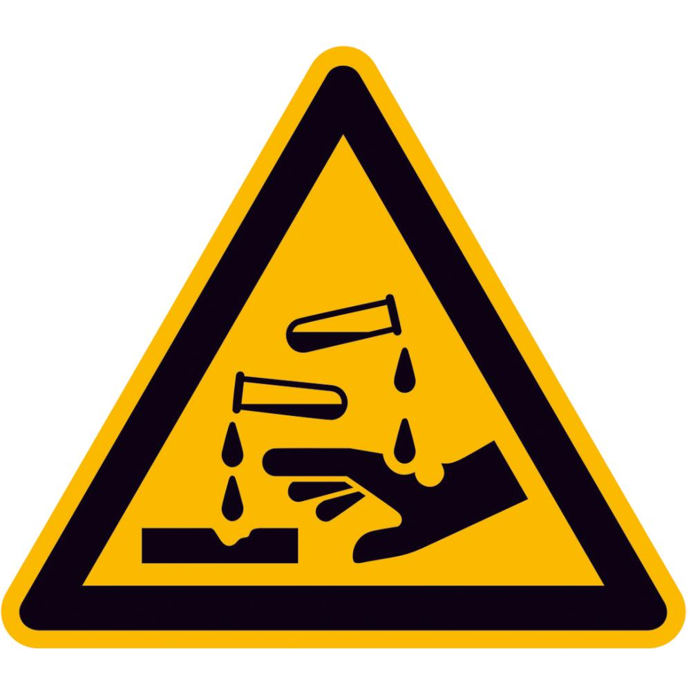 Warnschild, Warnung vor ätzenden Stoffen Folie SL 100 mm