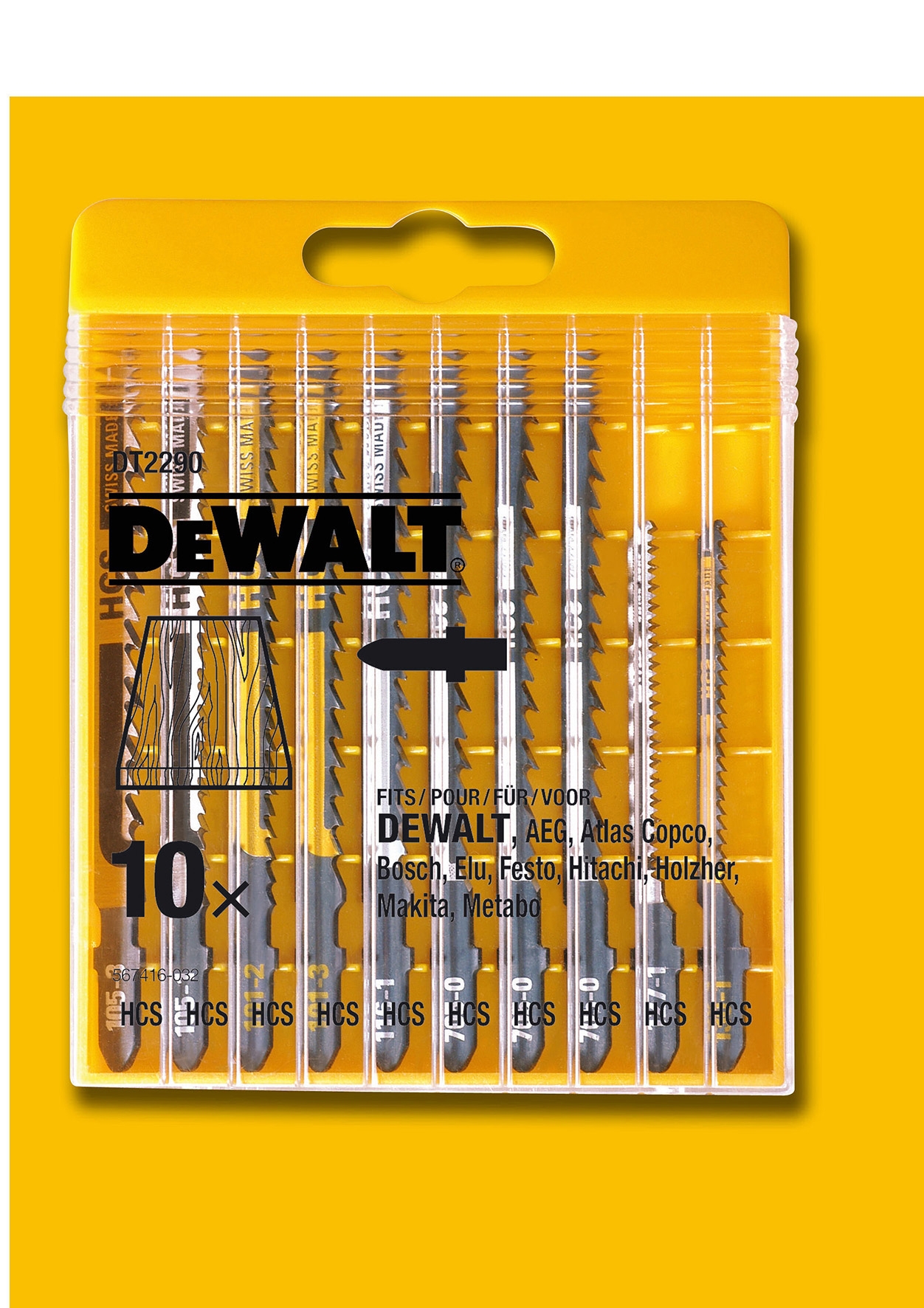 Dewalt DT2290-QZ,  Stichsaegeblaetter-Set 10-tlg. Holz, 10tlg.  HCS-Stichsägeblätter-Set -  Satz Holz
