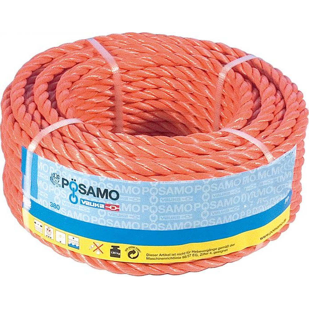 Polypropylen-Seil 8,0mm x 20m DIN EN 699 3-schäftig gedreht orange PÖSAMO in Ringen
