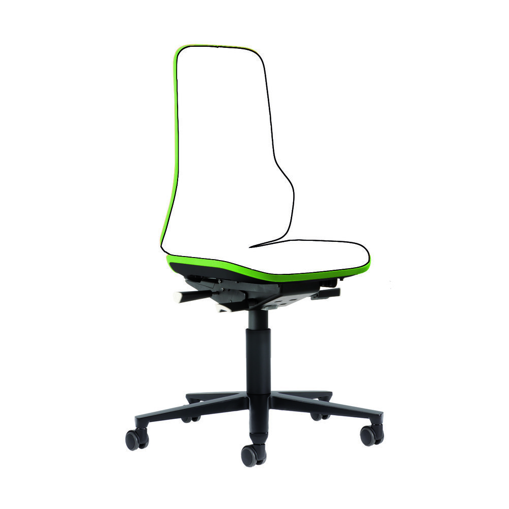 Basisstuhl Modell ESD Neon 2, Synchrontechnik Bimos Arbeitsstuhl grün Sitzhöhe 450-620 mm mit Rollen, ohne Polster