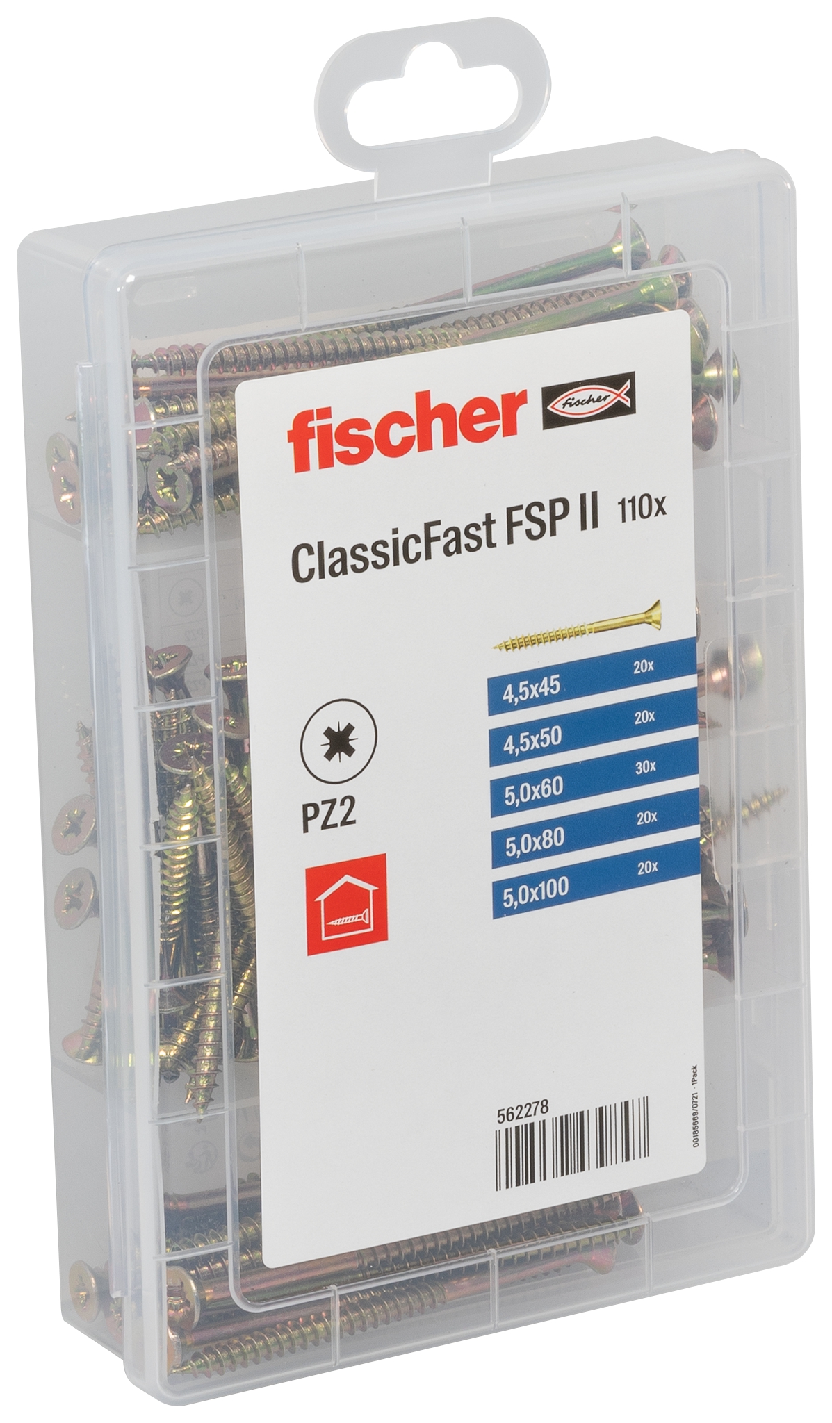 Fischer Meisterbox ClassicFast SK TG PZ 4,5-5,0. Die Spanplattenschrauben FSP II mit Senkkopf, Antrieb Kreuzschlitz PZ und Teilgewinde