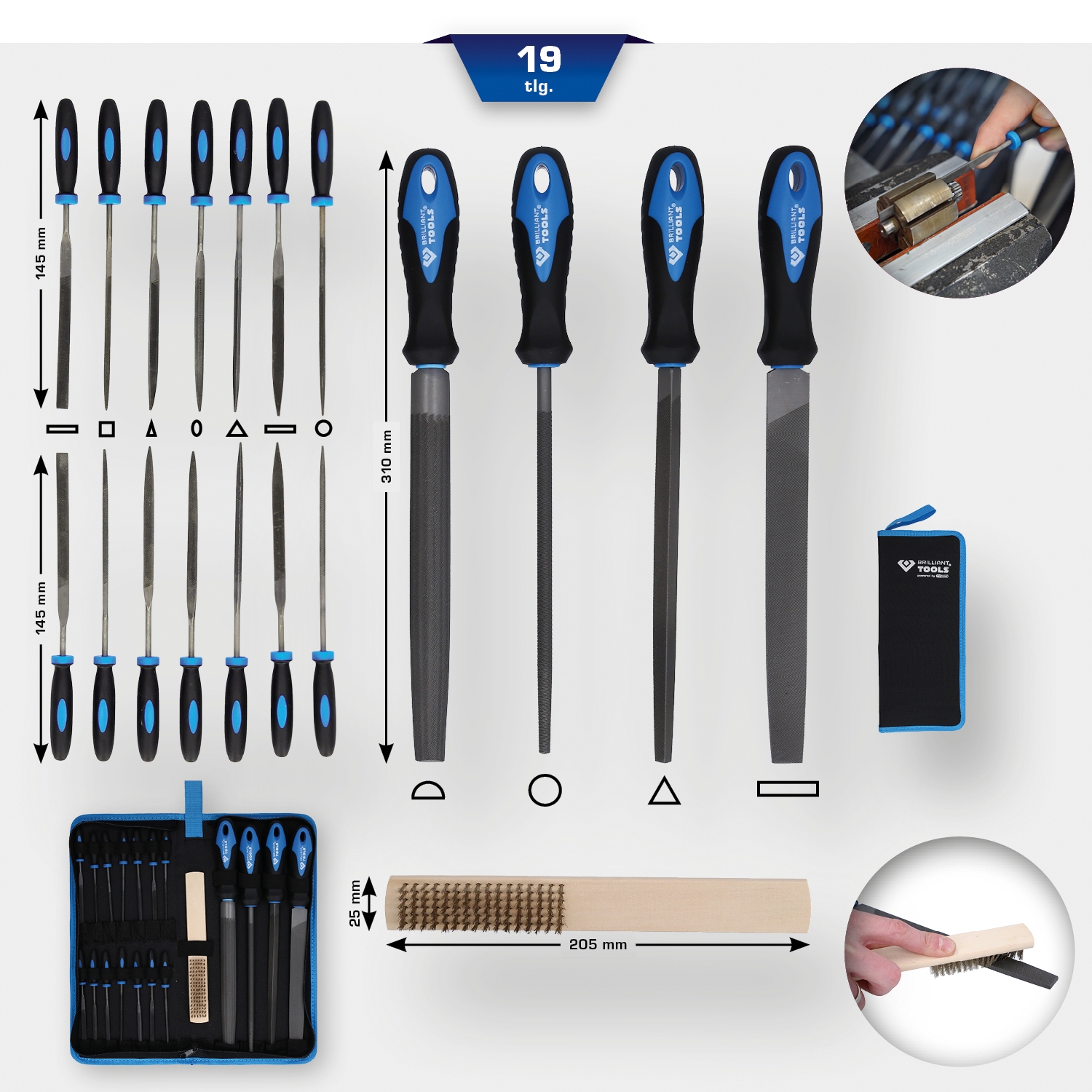 Brilliant Tools  Feilen-Satz mit Feilenbürste, 19-tlg