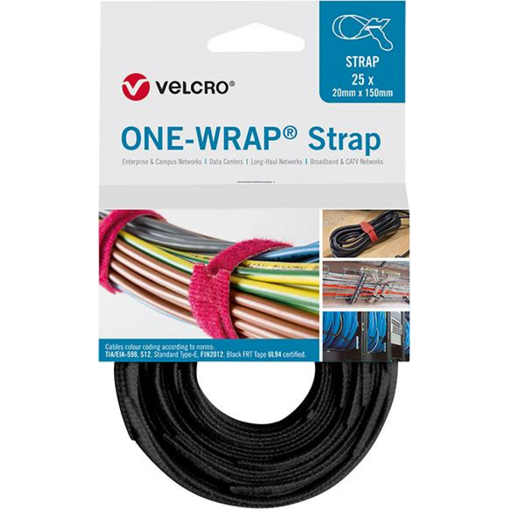 Klettkabelbinder 20 x 330 mm ONE-WRAP Strap schwarz VELCRO 25 Stück