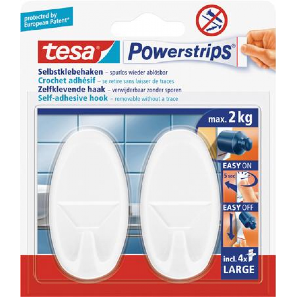 tesa Powerstrips System-Haken, Large Haken Oval weiss