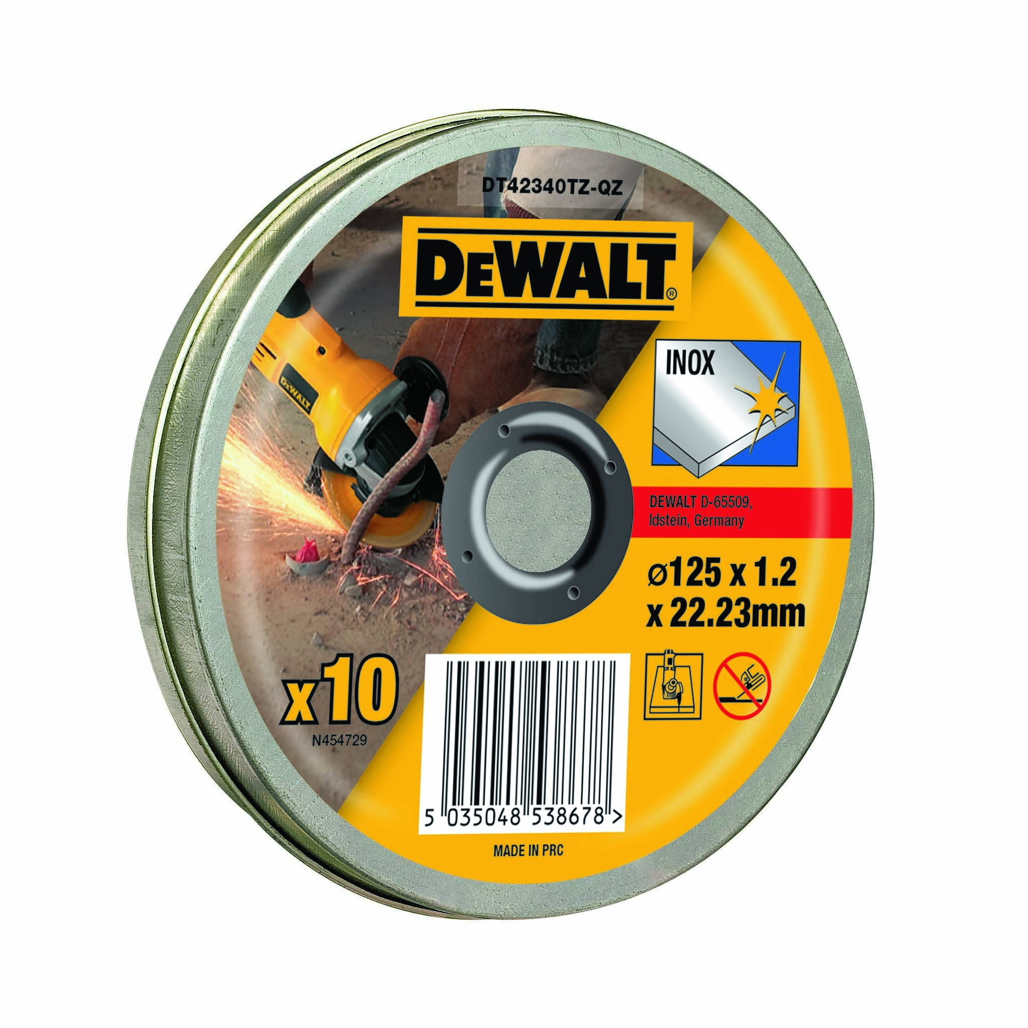 Dewalt DT42340TZ-QZ,  Trennscheibe 125x1,2x22,23 mm Inox, 10er Dose High Performance Trennscheiben 125x1,2x22,23 mm Inox Typ 41 (flach)