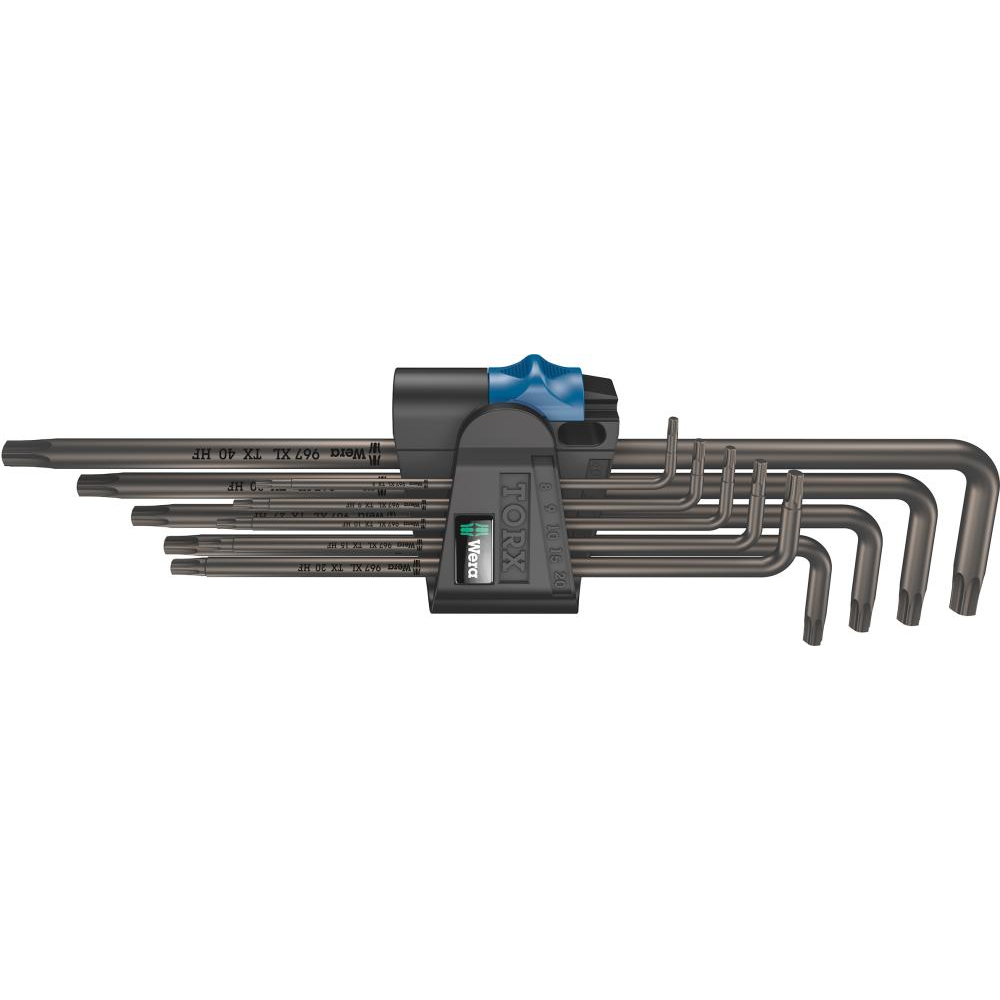 Winkelschraubendreher-Satz für TORX, mit Haltefunktion, Nr. 967/9 XL HF 1 Winkelschraubendreher- Satz lang 9-teilig T8-T40 Halfefunktion Wera