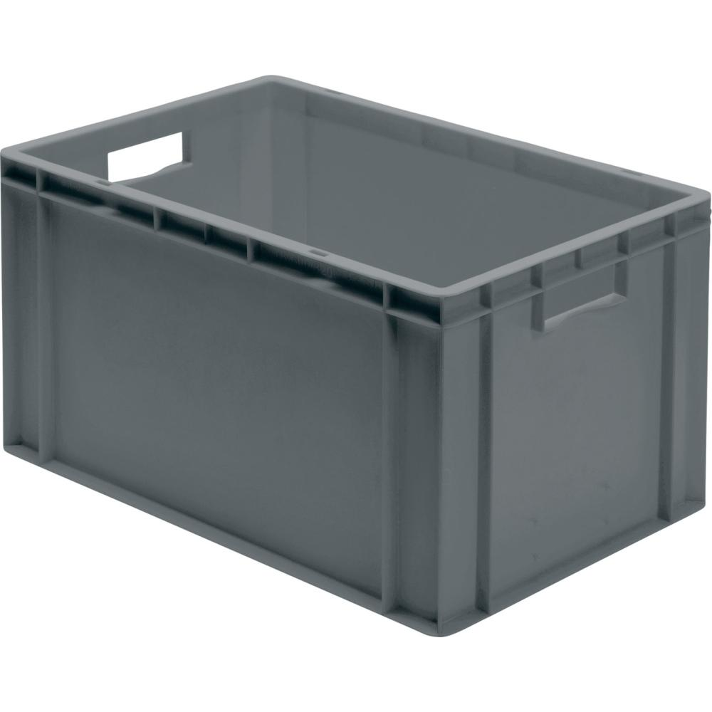 Transportkasten TK 600/320-0, Wände und Boden geschlossen Transport-Stapelkasten B600x T400x H320 mm grau, mit Griffloch