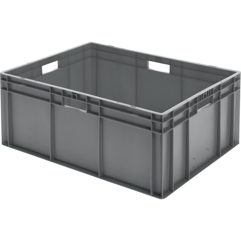 Transportkasten TK 800/320-0, Wände und Boden geschlossen Transport-Stapelkasten B800x T600x H320 mm grau, mit Griffloch