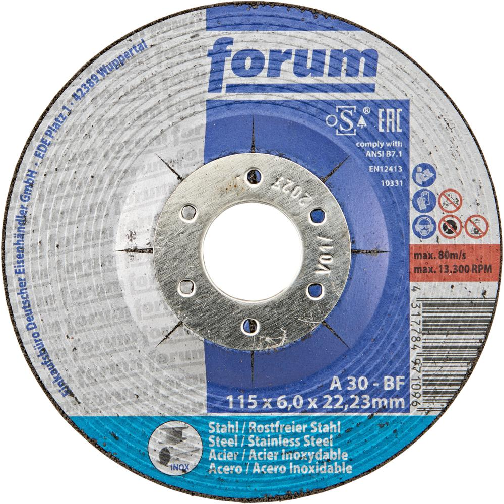 Schruppscheibe Stahl/INOX115 x 6 mm, T42 gekröpft FORUM