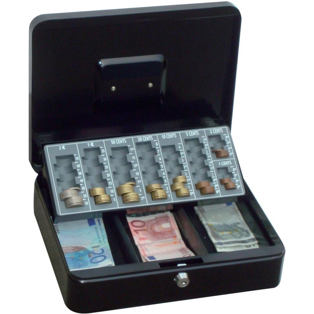 Geldkassette, mit 3-teiligem Scheinefach schwarz,Euroein 300x240x90