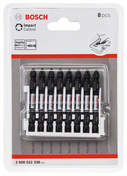Bosch Doppelklingen Schrauberbit-Set Impact Control, 8-teilig, PZ2-PZ2, 65 mm