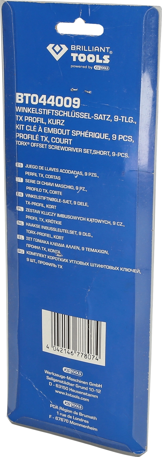 Brilliant Tools  Winkelstiftschlüssel-Satz, 9-tlg, Torx®-Profil, kurz