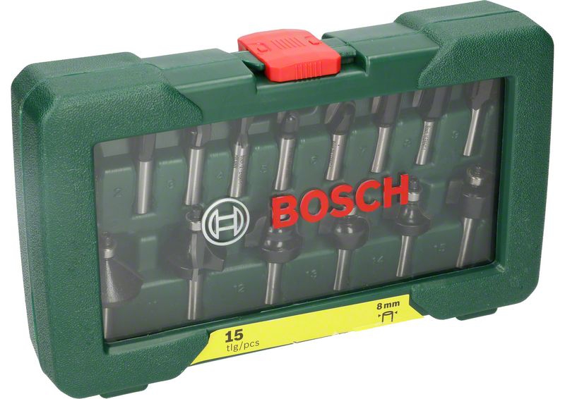 Bosch HM-Fräser-Set mit 8 mm Schaft, 15-teilig