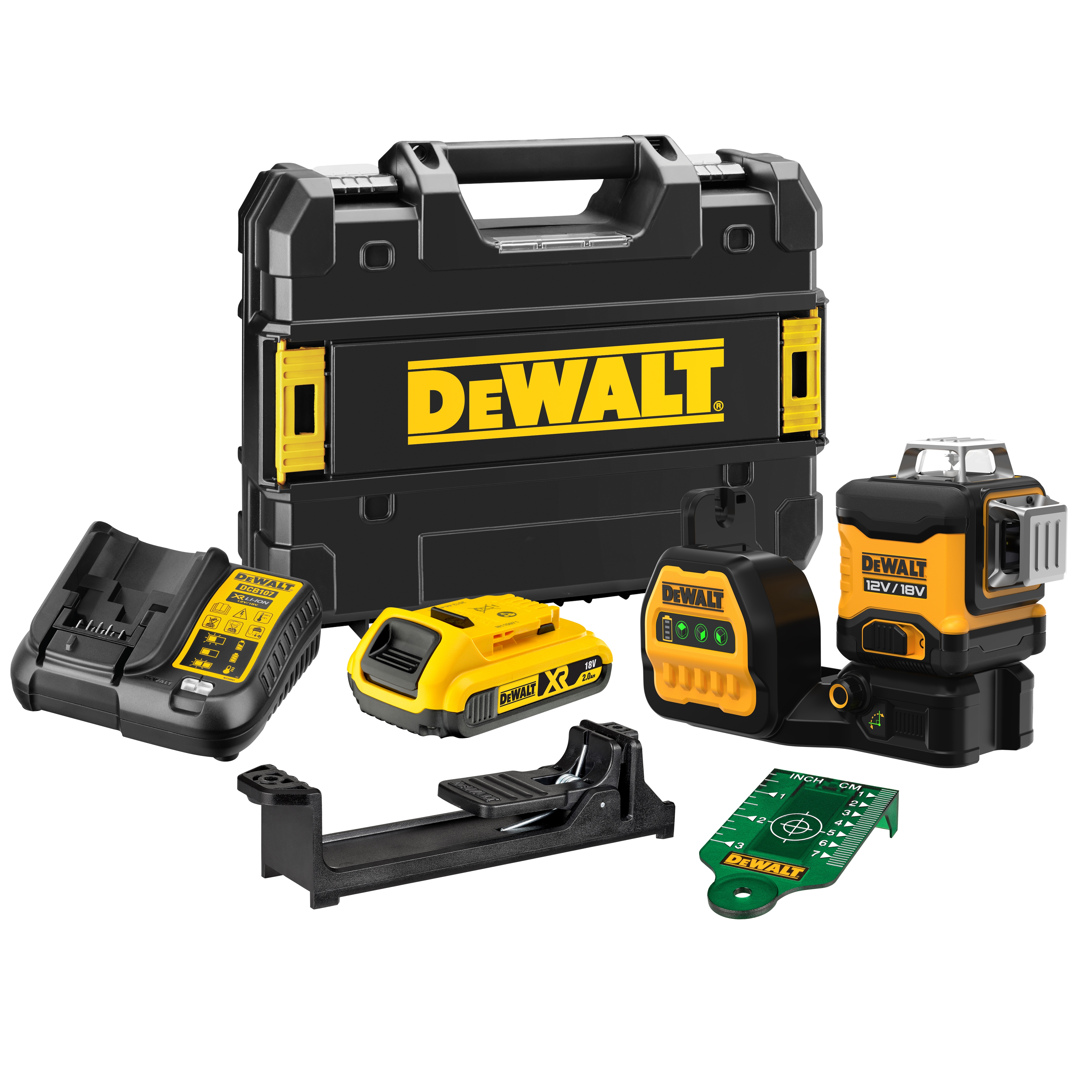 Dewalt DCE089D1G18-QW,  3x360 Multilinien Laser Gruen 18V, 3x360 Multilinien Laser Grün inkl. 18V/2Ah Akku, kompatibel mit 12V und 18V XR Akkus