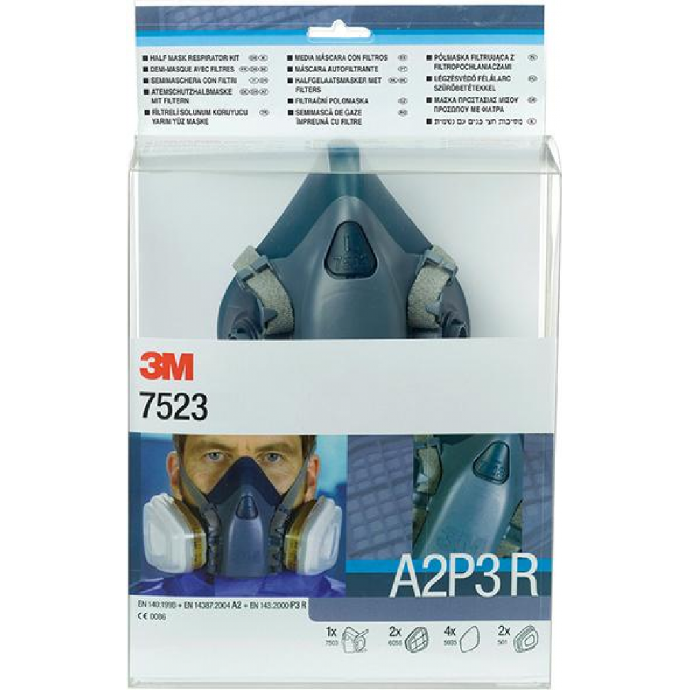 3M Gase- & Dämpfe-Maskenset 7523M / 7523L Maskenset mit Maske 7502 Filter, A2P3R