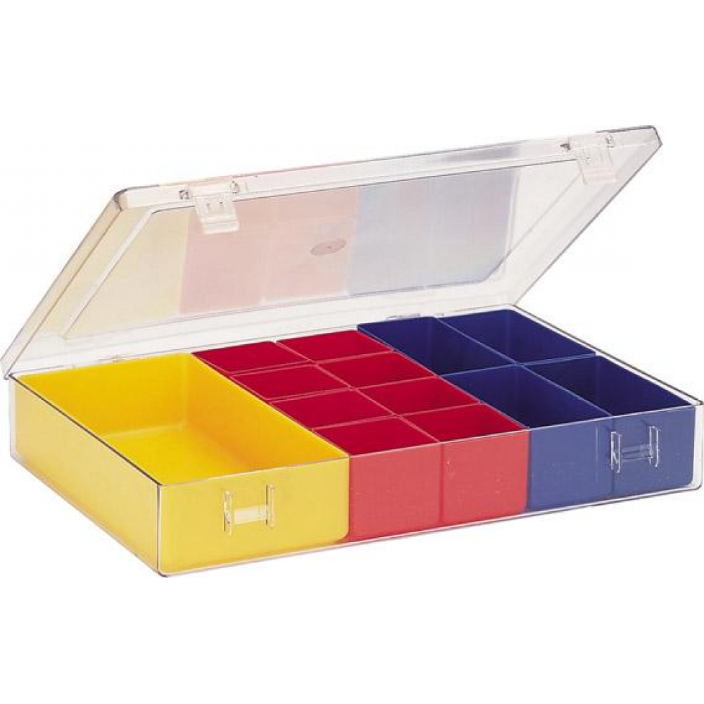 Sortimentskasten aus Polystyrol Sortimentkasten m.Deckel B307x T225x H50 mm mit 13 Einsätze