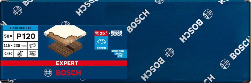 Bosch EXPERT C470 Schleifpap., 14 Löcher für Schw.schl., 115 x 230 mm, K 120, 50-tlg.