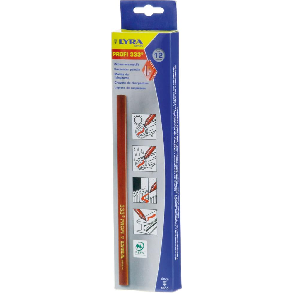 Zimmermannsbleistift 333, Pack oval333 rot 24cm a12 Lyra