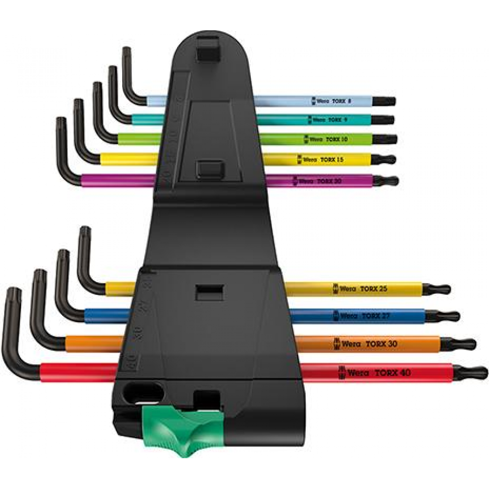Winkelschraubendreher-Satz für TORX, mit Sicherungsstift, Kugelkopf, Nr. 967 SPKL/9 Winkelschraubendr.-Satz 9t Multicolor Wera