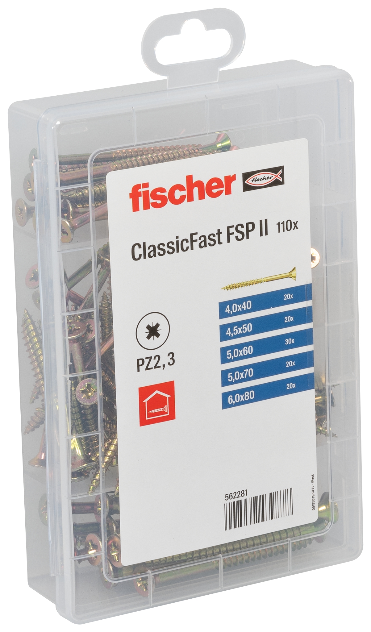 Fischer Meisterbox ClassicFast SK TG PZ 4,0-6,0. Die Spanplattenschrauben FSP II mit Senkkopf, Antrieb Kreuzschlitz PZ und Teilgewinde