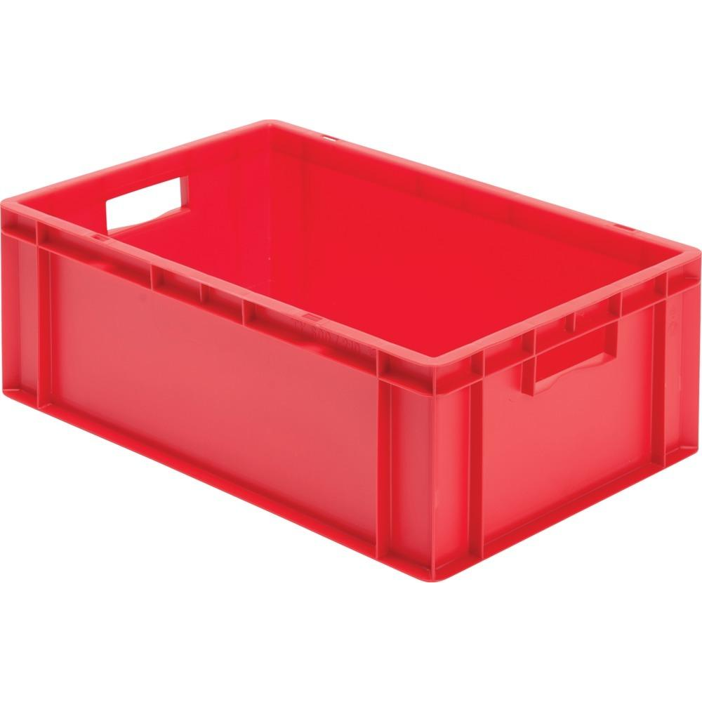 Transportkasten TK 600/210-0, Wände und Boden geschlossen Transport-Stapelkasten B600x T400x H210 mm rot, mit Griffloch