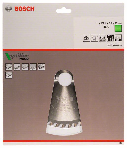Bosch Kreissägeblatt Optiline Wood für Handkreissägen, 210 x 30 x 2,8 mm, 48