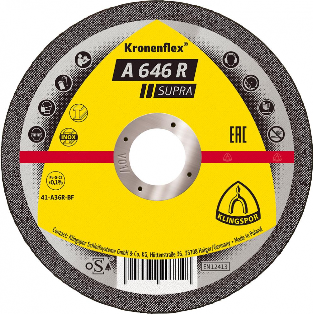 Trennscheibe A 646 R Supra für Stahl und Edelstahl 115x1,6mm gera. Klingspor