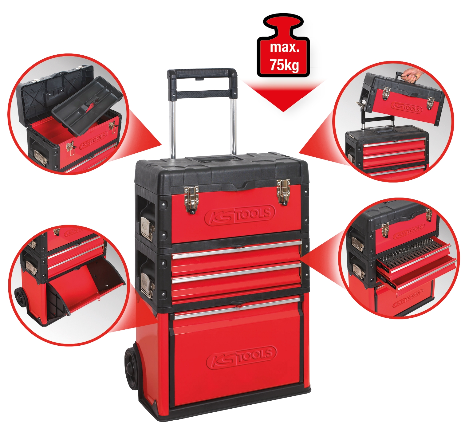 KSTOOLS Fahrbarer Kunststoff-Stahlblech-Werkzeugkasten