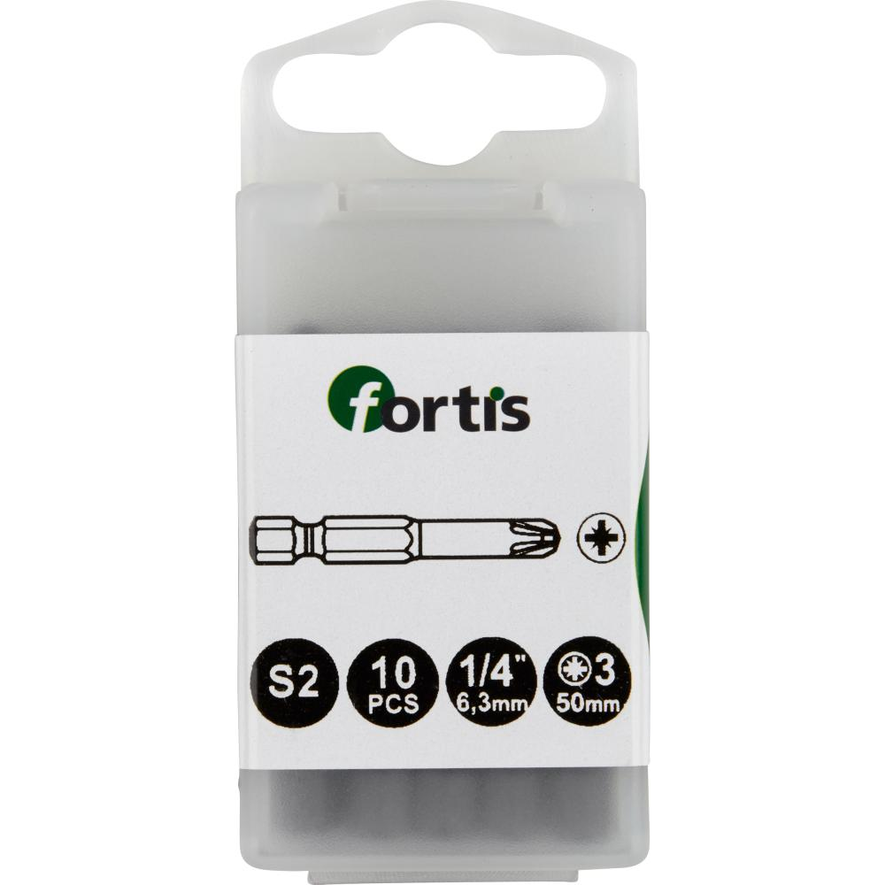 Bit 1/4" für Kreuzschlitz-Schrauben PZ zähhart DIN3126 E6,3 PZ3x50mm 10er Pack FORTIS