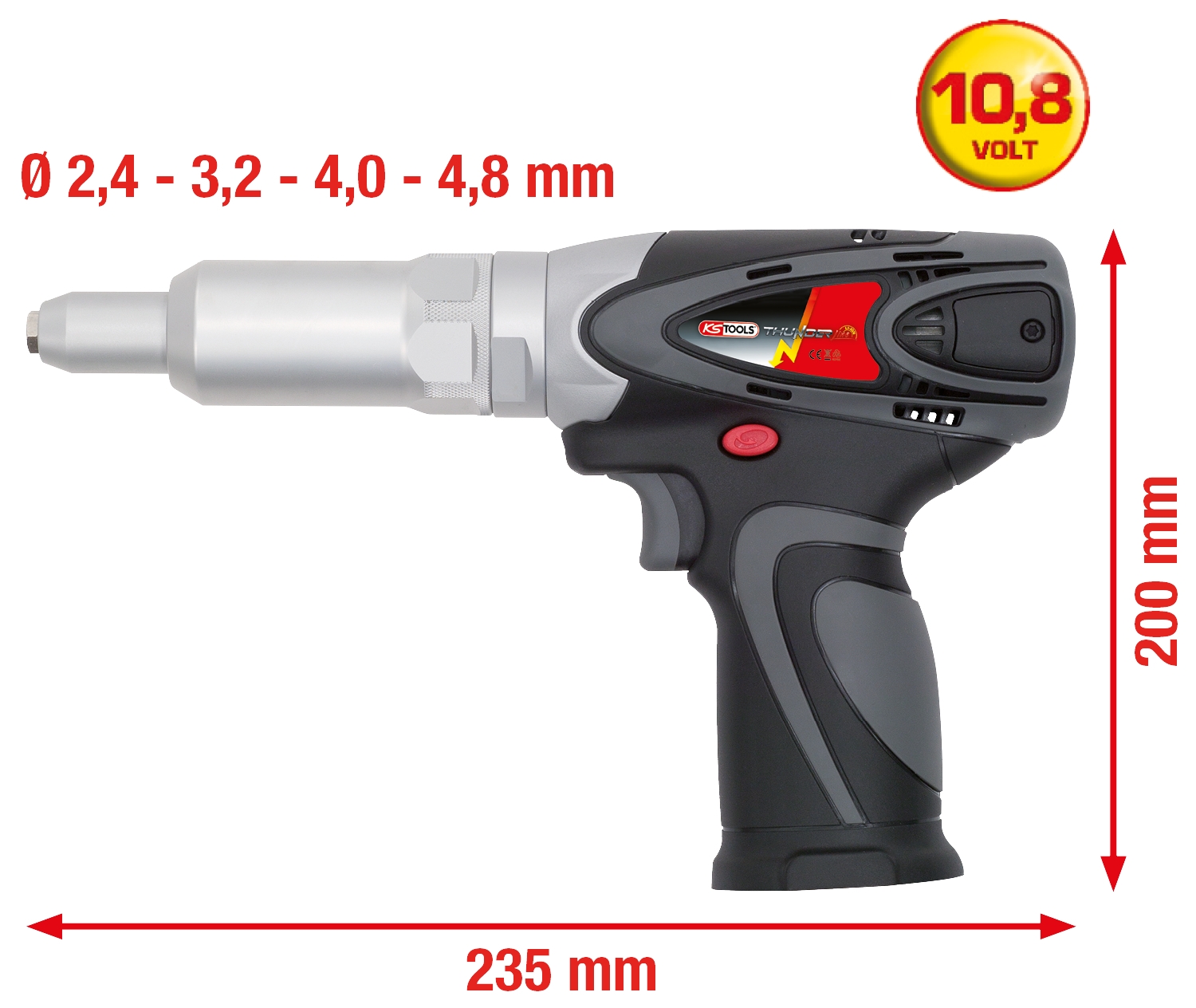 KSTOOLS Akku-Blindniet-Pistole ohne Akku und Ladegerät