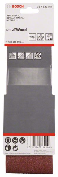 Bosch Schleifband-Set X440 Best for Wood and Paint, 3-teilig, 75 x 533 mm, 60, 80,100
