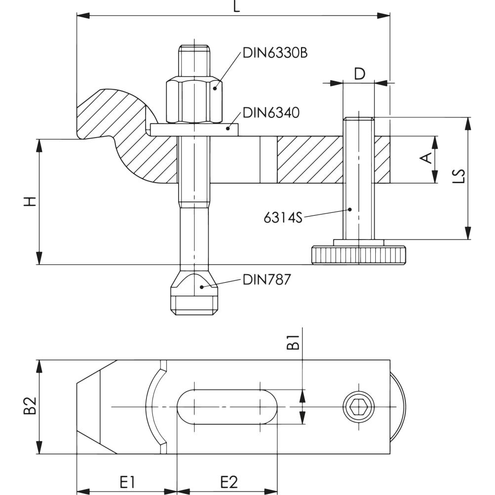 Spanneisen, gekröpft, mit verstellbarer Stützschraube verstärkt 12/28-65mm AMF