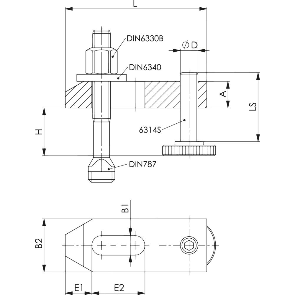 Spanneisen, abgeschrägt, mit verstellbarer Stützschraube DIN6314V verstärkt 14/10-38mm AMF