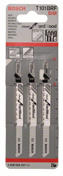 Bosch Stichsägeblatt T 101 BRF Clean for Hard Wood, 3er-Pack