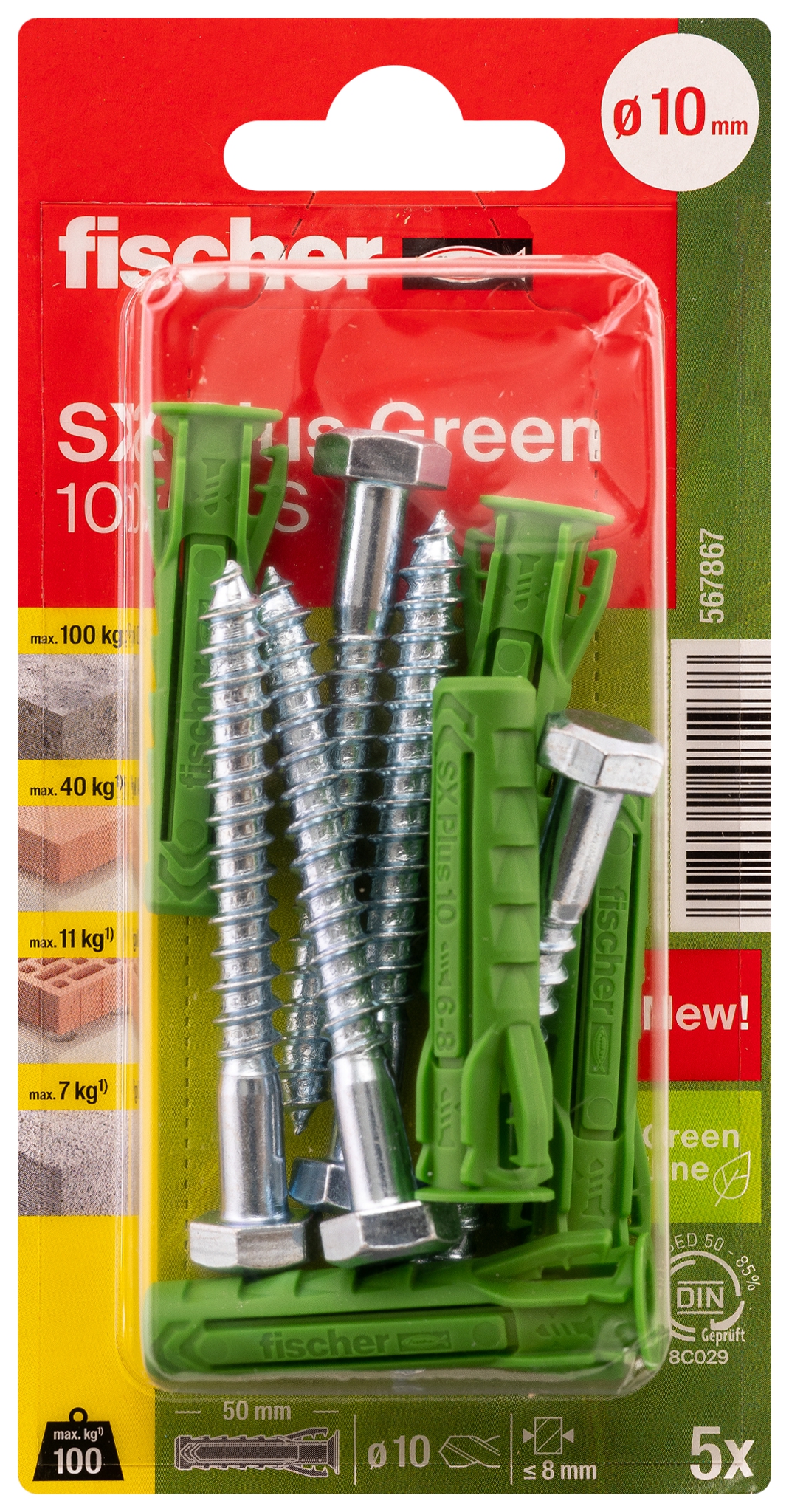 Fischer SX Plus Green 10 x 50 S K. Der Spezialist im Vollbaustoff mit nachwachsenden Rohstoffen.
