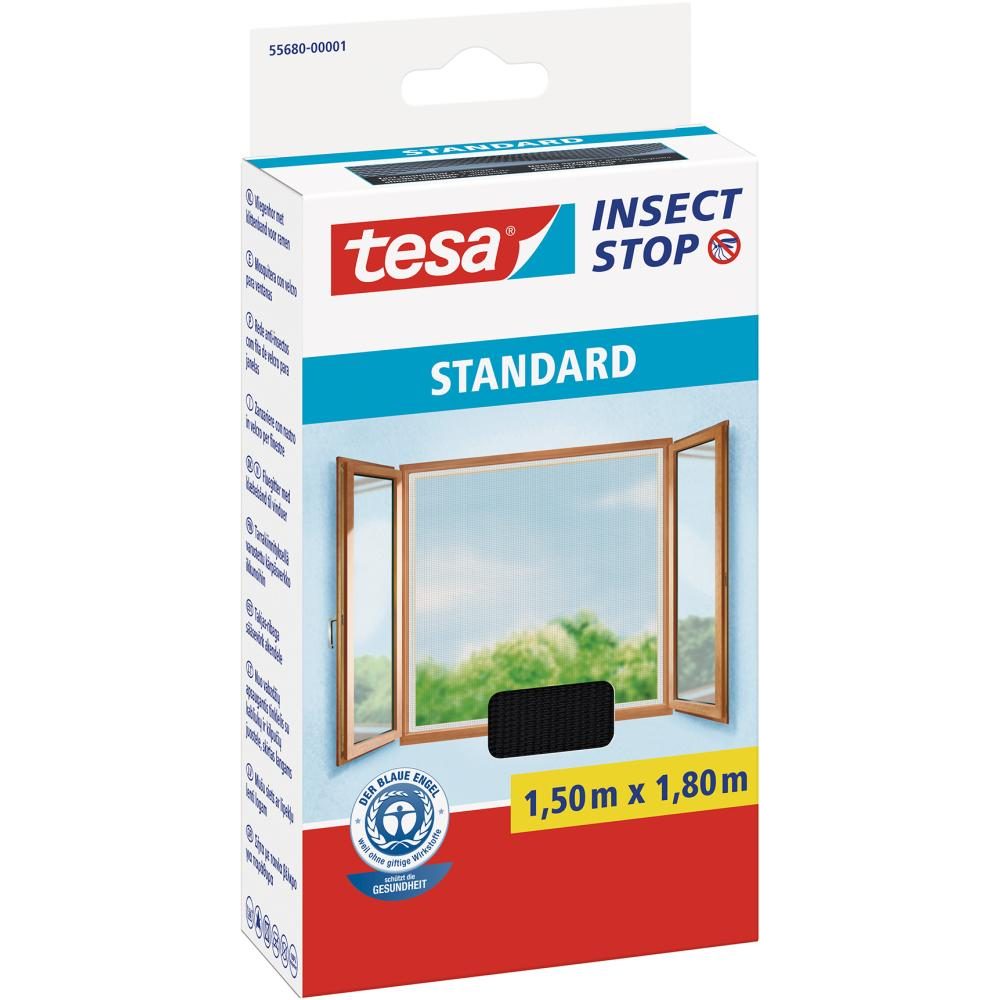 tesa Insect Stop Fliegengitter STANDARD für Fenster Stand Klettband anthrazit 1 5m,8m: