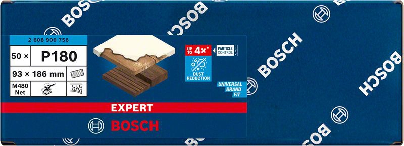 Bosch EXPERT M480 Schleifnetz für Schwingschleifer, 93 x 186 mm, K 180, 50-tlg.