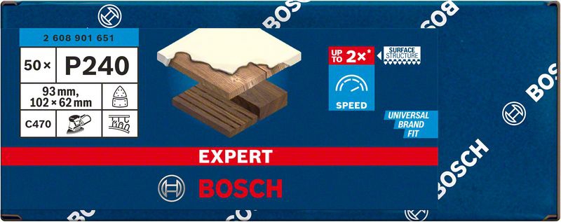 Bosch EXPERT C470 Schleifpapier, 102 x 62/93 mm, K 240, 50 Stück