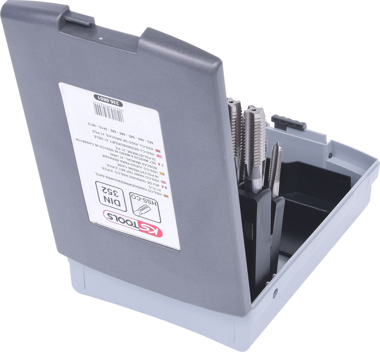 KSTOOLS HSS CO Handgewindebohrer-Satz M, Kunststoffkassette 21-tlgM3-M12