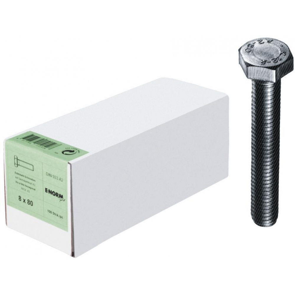 6-kant-Schraube M8x35 DIN 933 Edelstahl A2 mit Gewinde bis Kopf HP E-NORMpro