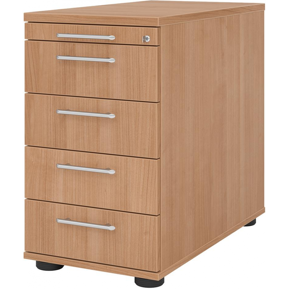Standcontainer, 4 Schübe, RE Kunststoff-Griffe Nussbaum