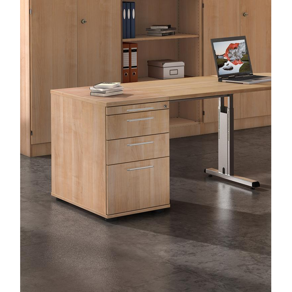Standcontainer, 4 Schübe, RE Kunststoff-Griffe Nussbaum