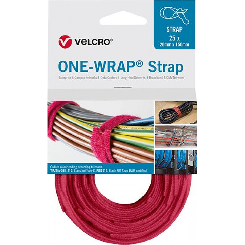 Klettkabelbinder 20 x 200 mm rot ONE-WRAP Strap VELCRO 25 Stück