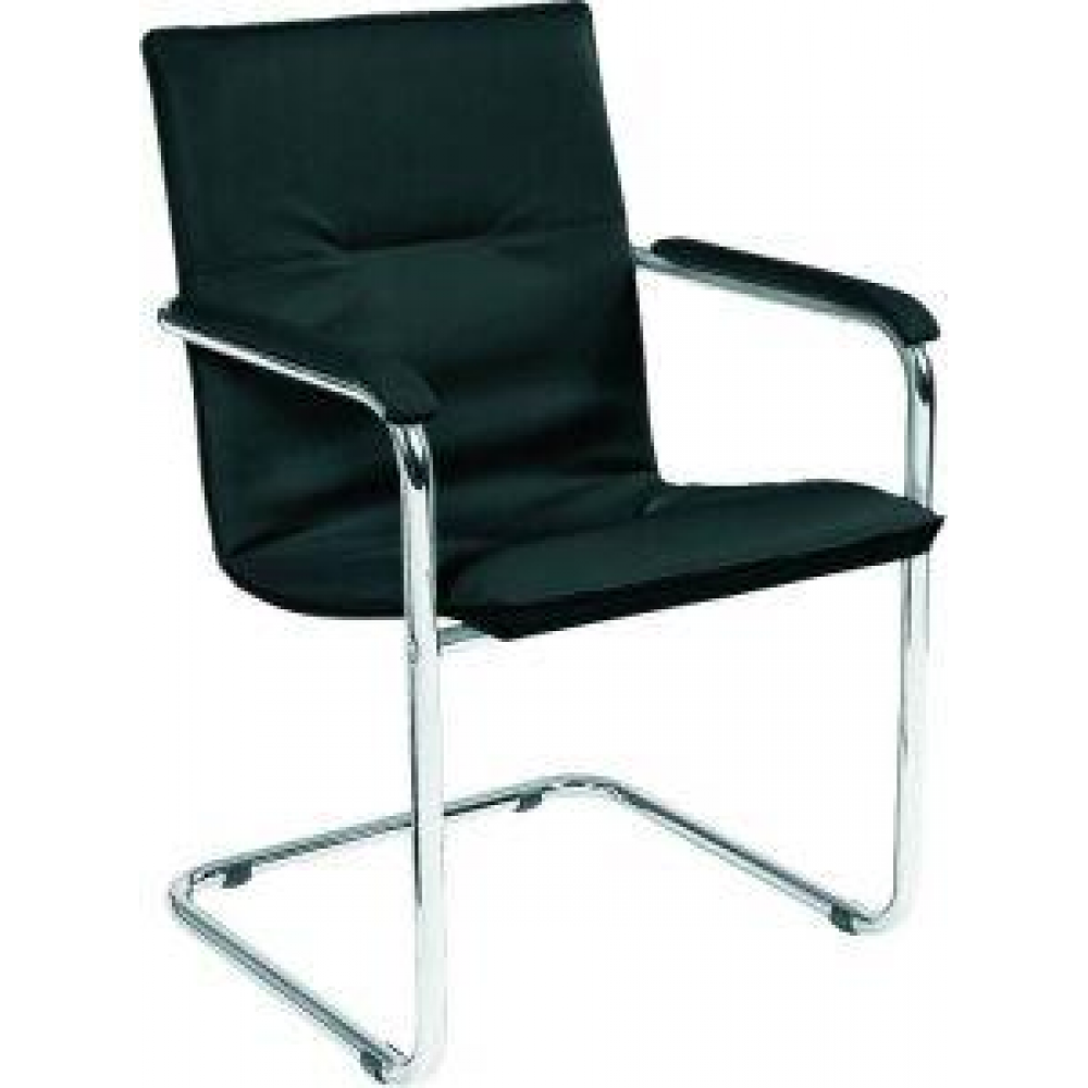 Besucherstuhl Modell RUMBA Freischwinger chrom/Leder schwarz
