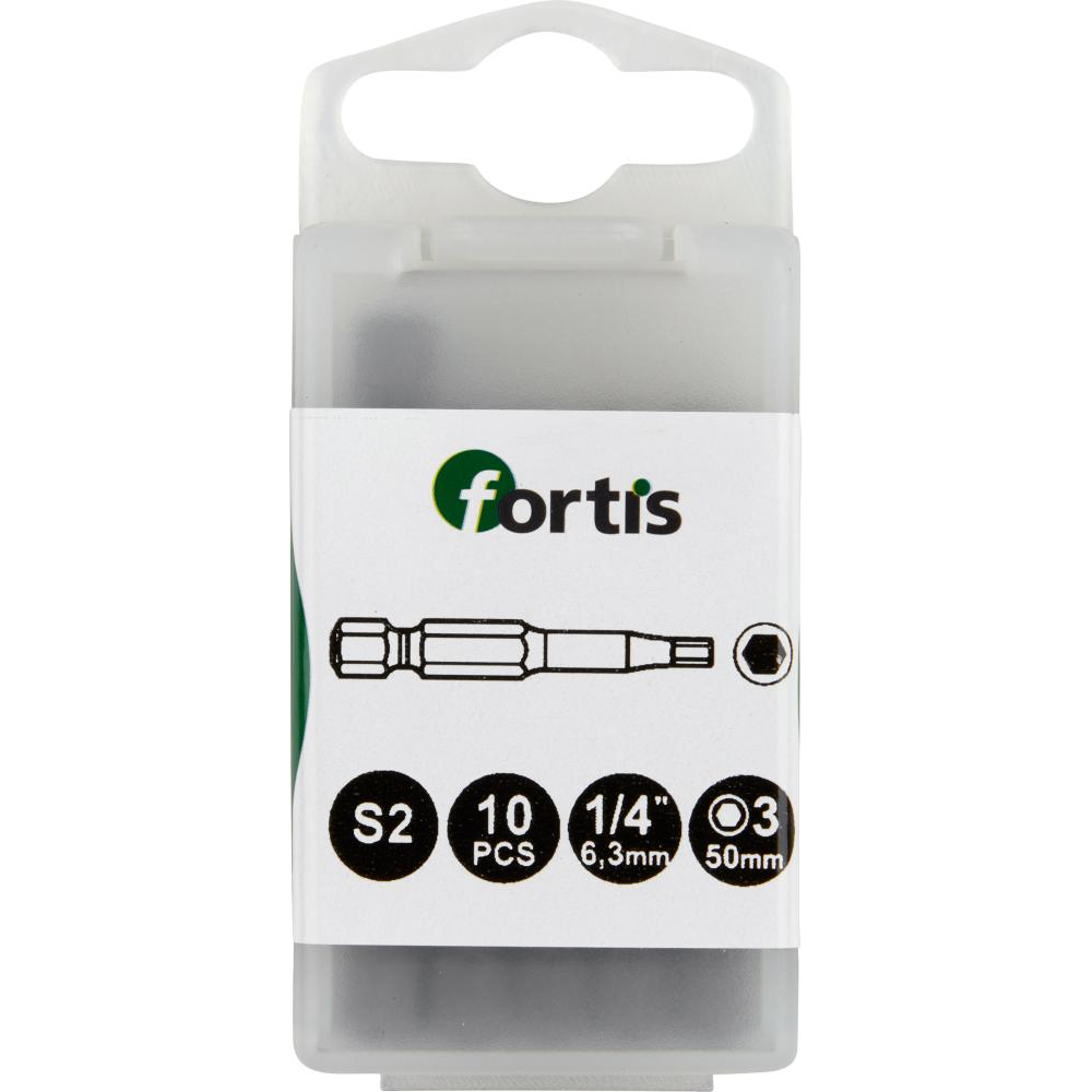Bit 1/4" für 6-kant-Schrauben zähhart DIN3126 E6,3 Innensechskant 3x50mm 10er Pack FORTIS