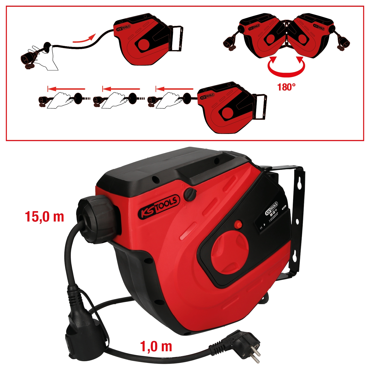 KSTOOLS Werkstatt-Kabelaufroller, 15m, 1,5mm²