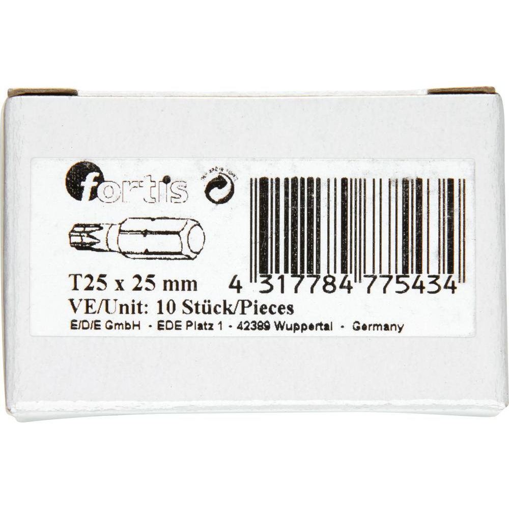 Bit 1/4" für TORX-Schrauben zähhart DIN3126 C6,3 T25x25mm 10er Pack FORTIS
