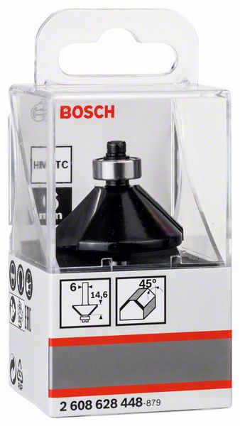 Bosch Fasefräser, 6 mm, D1 34,9 mm, B 11,1 mm, L 14,7 mm, G 56 mm, 45°. Für Handfräsen